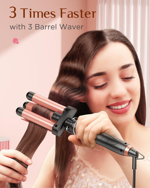 5 in 1 Wand Curling Iron- Curling Wand Set with Flat Iron Hair Straightener, 3 Barrels Hair Crimper, 3 Ceramic Curling Irons (0.35"-1.25"), 2 Temps Fast Heat Hair Waver Curler with Glove & Clip